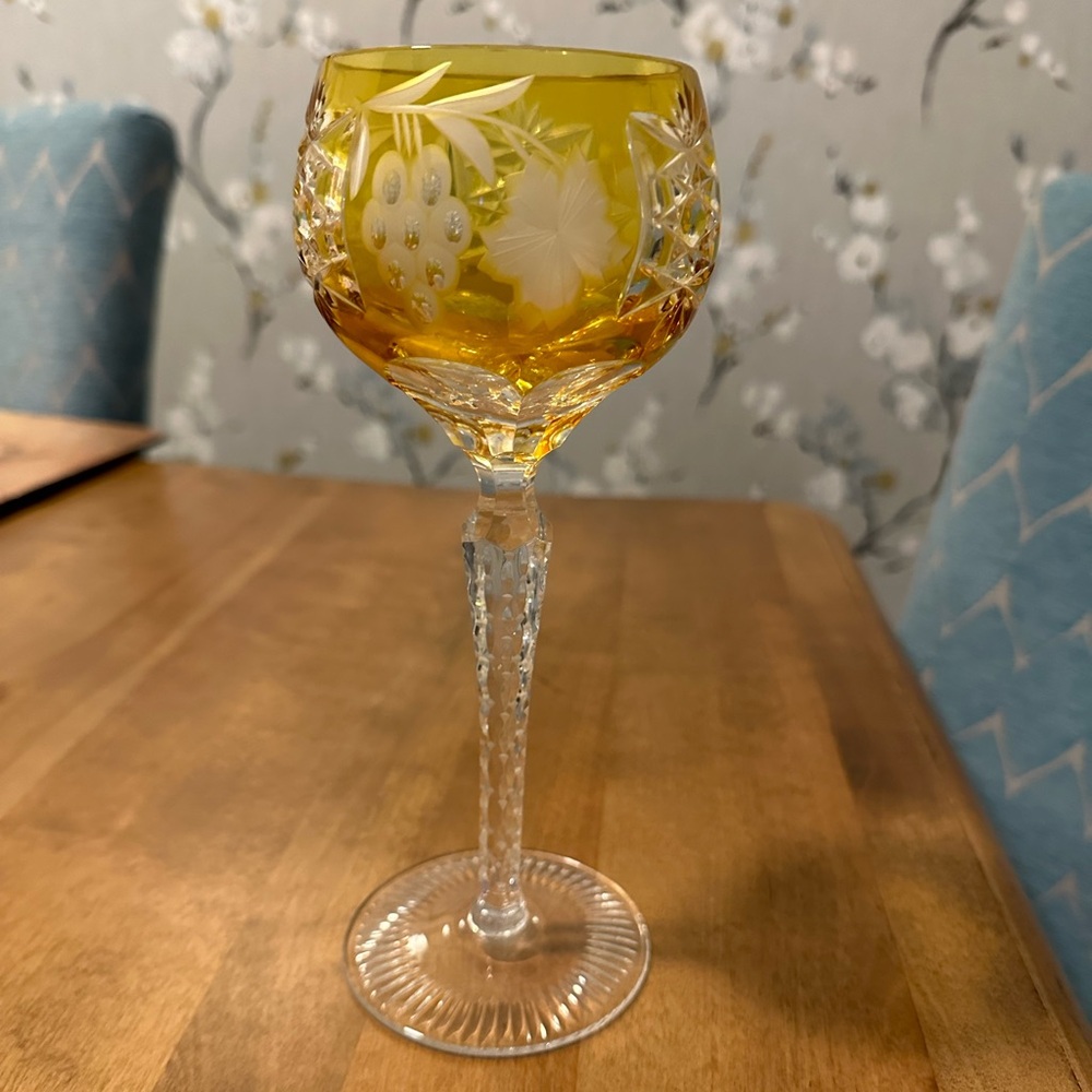 Golden champagne cut to clear crystal goblet made in Germany